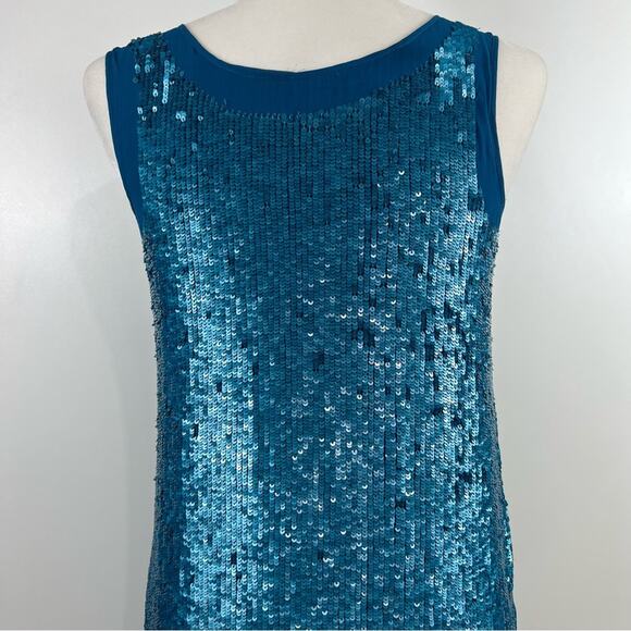 Shoshanna Womens 2 Leandra Mini Dress 100% Silk Turquoise Blue Sequin Party Sexy - Picture 8 of 11